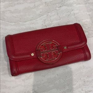 Tory Burch Red Leather Wallet with Logo